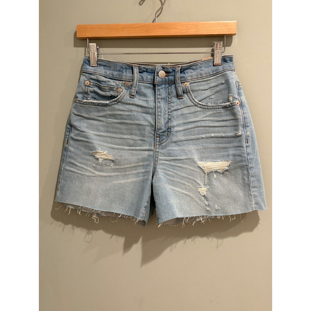 Madewell Womens High Rise Denim Shorts Light Wash Distressed Frayed Hem Size 25